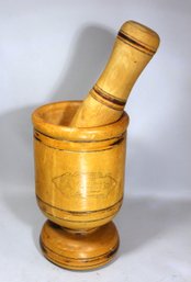 Antique Carved Heavy Turned Wood Mortar & Pestle