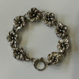 Gorgeous Sterling Flower Lock Link Bracelet