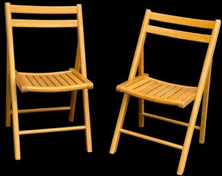 Pair Of Slat Seat Wood Folding Chairs