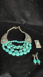 Blue Turquoise Jewelry Set And Sterling Native American Money Clip