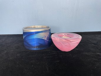 Kosta Boda Anna Ehrner Pink Glass Swirl Atoll Votive Candle Holder