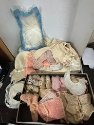 Huge Collection Of Soft Hand Stitched Wool Baby Clothes, Shoes, Socks, Skirts, Blanket & More. AB/ A1