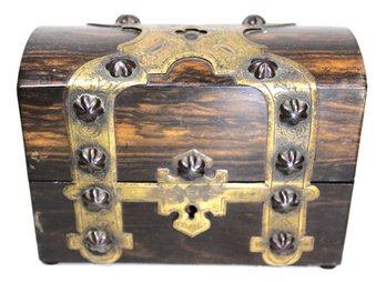 Antique English Wood & Brass Perfume Bottle Caddie Box