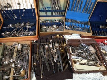 HUGE Group Of Antique / Vintage Flatware - Some Sterling And Some Hotel Silver - HUGE LOT ! Many Makers