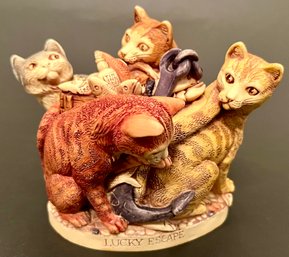 Vintage David Lawrence - Lucky Escape - 4 Cats & Fish Anchor - From The Greenwood - England - Figurine