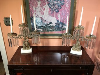 Pair Of Spectacular Antique Marble And Brass Girandoles - 1880-1910 Very Pretty Pair - Unusual Large Size