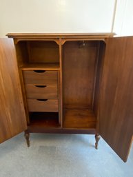 2 Door Armoire Circa 1940s Walnut? 40x20x55 Dovetail Drawers Pull Out Wardrobe Rod Great Size Well Made