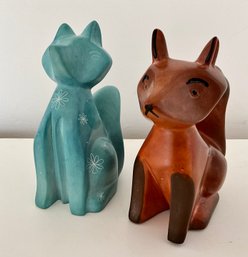 2 Stone Foxes ~ Teal & Brown ~