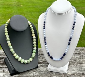 Necklace Lot Blue Lace Agate & Sodalite 14K Clasp -Mexican Green Agate Gold Plated Clasp Gemologist Verified