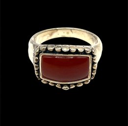 Vintage Thai Sterling Silver Smooth Brown Agate Stone Ring, Size 6.75