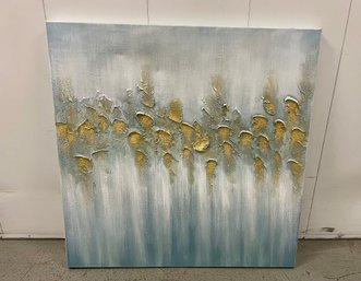 Abstract Decorated Aqua & Gold Stretched Square Canvas