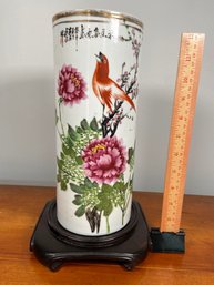 Chinese Hand Painted Porcelain Cylinder Vase 11'