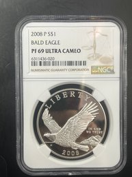 Rare NGC Graded PF 69 Ultra Cameo 2008-P Bald Eagle Silver Dollar