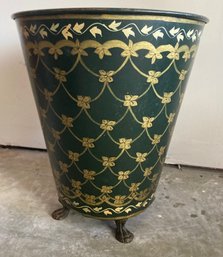 Green And Gold Footed Metal Wastepaper Basket