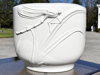 A Large Italian Modern Ceramic Planter (Signed On Base) - Dragonfly Motif Relief