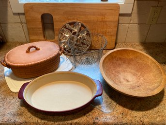 Adams Wood Cutting Board Bowl Pampered Chef Rubel Dishes Silver Cutlery Trivet Collapsible Wire Egg Basket