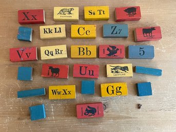 Lot Of Wooden Alphabet Number Animal Blocks