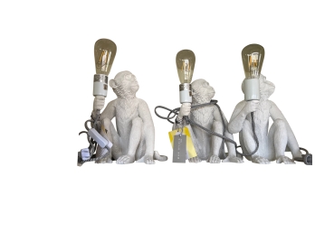 Trio Of Art Deco Sitting Monkey Torch Lamps