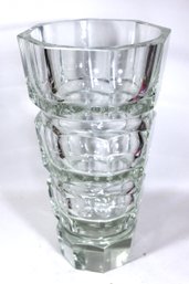 Large Crystal Cut Glass Vase 10 1/2' Tall Art Deco (chip To Base)