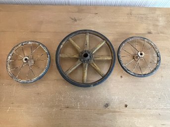 Lot Of 3 Antique Wagon Carriage Wheels