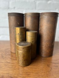 Three Vintage Brass And Three Vintage Made In America Canisters