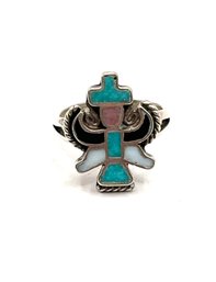 Vintage Sterling Silver Turquoise Color Inlay Angel Ring, Size 3