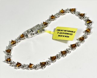 Fine Contemporary Sterling Silver And Citrine Gemstone Bracelet 7 1/2' Long