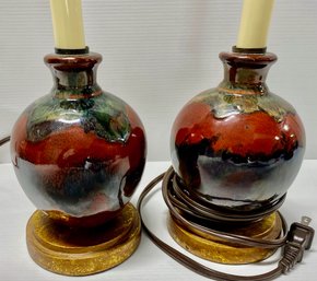 Pair Of Glazed Ceramic Boudoir Lamps