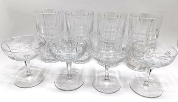 Set 4 Vintage Crystal Champagne Coupes & 4 Vintage Crystal Highballs Glasses