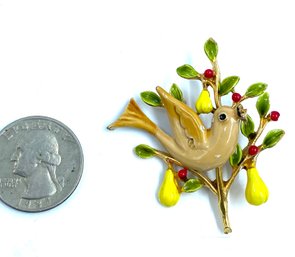 Vintage Signed ART Partridge In A Pear Tree Brooch