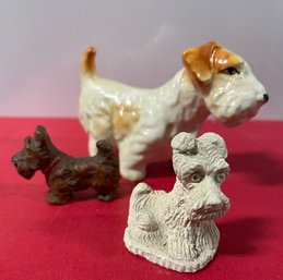 Terrier Lot - Ceramic And Wood Figurines