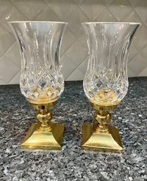 Pair Of Stunning WATERFORD LISMORE  Crystal Hurricane Candle Holders