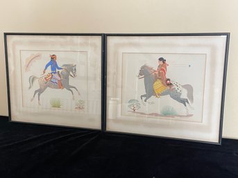 Pair Of Harrison Begay Girl & Pony Silkscreen Prints In Frames