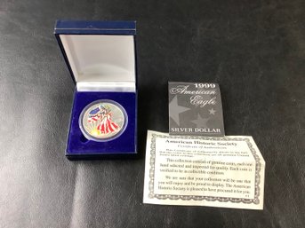 1999 American Eagle Silver Dollar With COA In Beautiful Box (.999 Pure Silver)