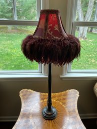 Unique Feather Shade Red Black Table Lamp