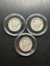 3 Mercury Dimes 1943, 1943-D, 1943-S