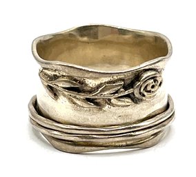 Vintage Sterling Silver Molded Rose Thick Wavy Ring, Size 10.5