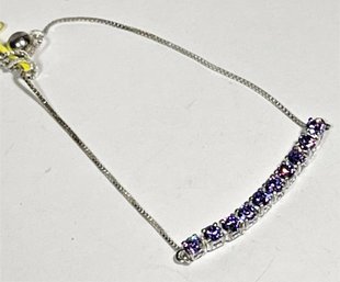 Fine Sterling Silver Contemporary Tanzanite Slide Closure Bracelet