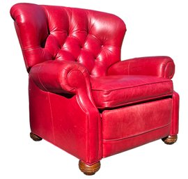 A Vibrant Red Leather Tufted Recliner, Possibly Natuzzi