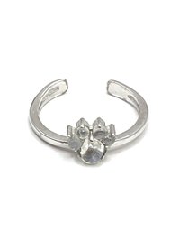 Vintage Sterling Silver Clear Stone Bear Claw Cuff Ring, Size 6