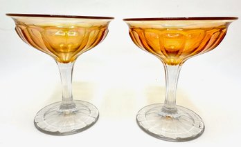 Set Of 2 Vintage Carnival Glass Champagne Coupes