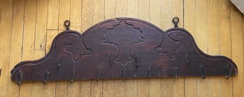 Antique Carved Wood Herb Drying Rack, Game Fowl Meat Hanging Hook Board, Hand Forged Hooks