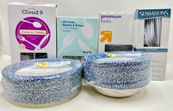 Disposable Party Supplies: Cutlery, Plates & Bowls, Mostly New