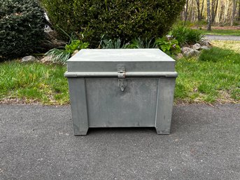 Gray Painted  Metal Storage Trunk