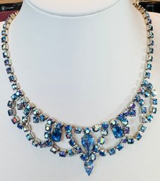 PRETTY TIARA STYLE BLUE RHINESTONE NECKLACE