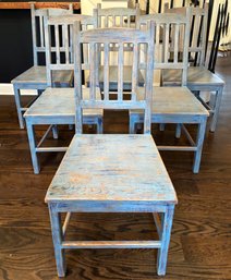 Set Of 6 - Primitive Painted Wood Dining Chairs