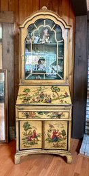 Vintage Painted Secretary Desk: Top Cabinet, Key, 4 Shelves, Cubbies & Drawers Over 1 Drawer & Lower Cabinet