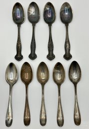 5 Vintage Sterling Silver Monogrammed Teaspoons & 4 Silver Plate Teaspoons