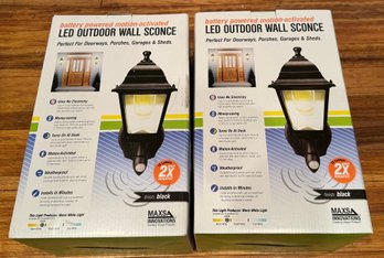 NEW! Pair Of Maxsa Innovations Battery Powered Motion Activated LED Outdoor Wall Sconces Model No. 43319