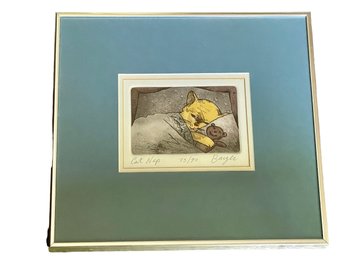 Peter Barger (American 1947) Color Etching, Cat Nap.  Titled, Numbered 73/90 And Signed In Pencil.